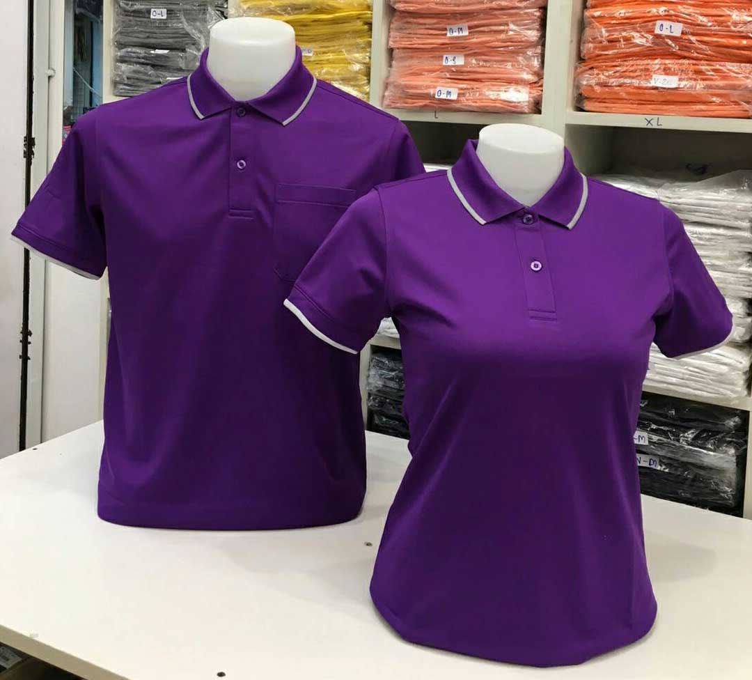 Polygan เสื้อโปโล ยูนิฟอร์ม เสื้อทีม สีม่วง คลูบาลานซ์ไม่ขึ้นขุย100%