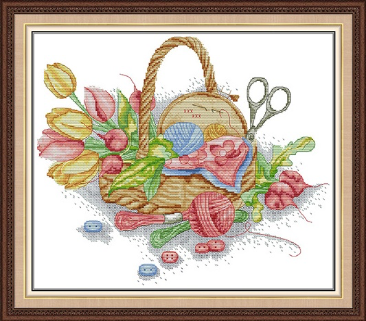 Cross stitch with basket (ไม่พิมพ์/พิมพ์ลาย)