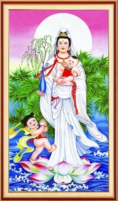 ชุดปักครอสติช ลายพระโพธิสัตว์กวนอิม (งานปักเต็มลาย ไม่มีเดินเส้น) ขนาดใหญ่ 71*118 ซม.ผ้าครอสติช 11CTพิมพ์ลายปักเต็มลายผ้า ไหมคอตตอน 51 สี ผังลาย เข็ม