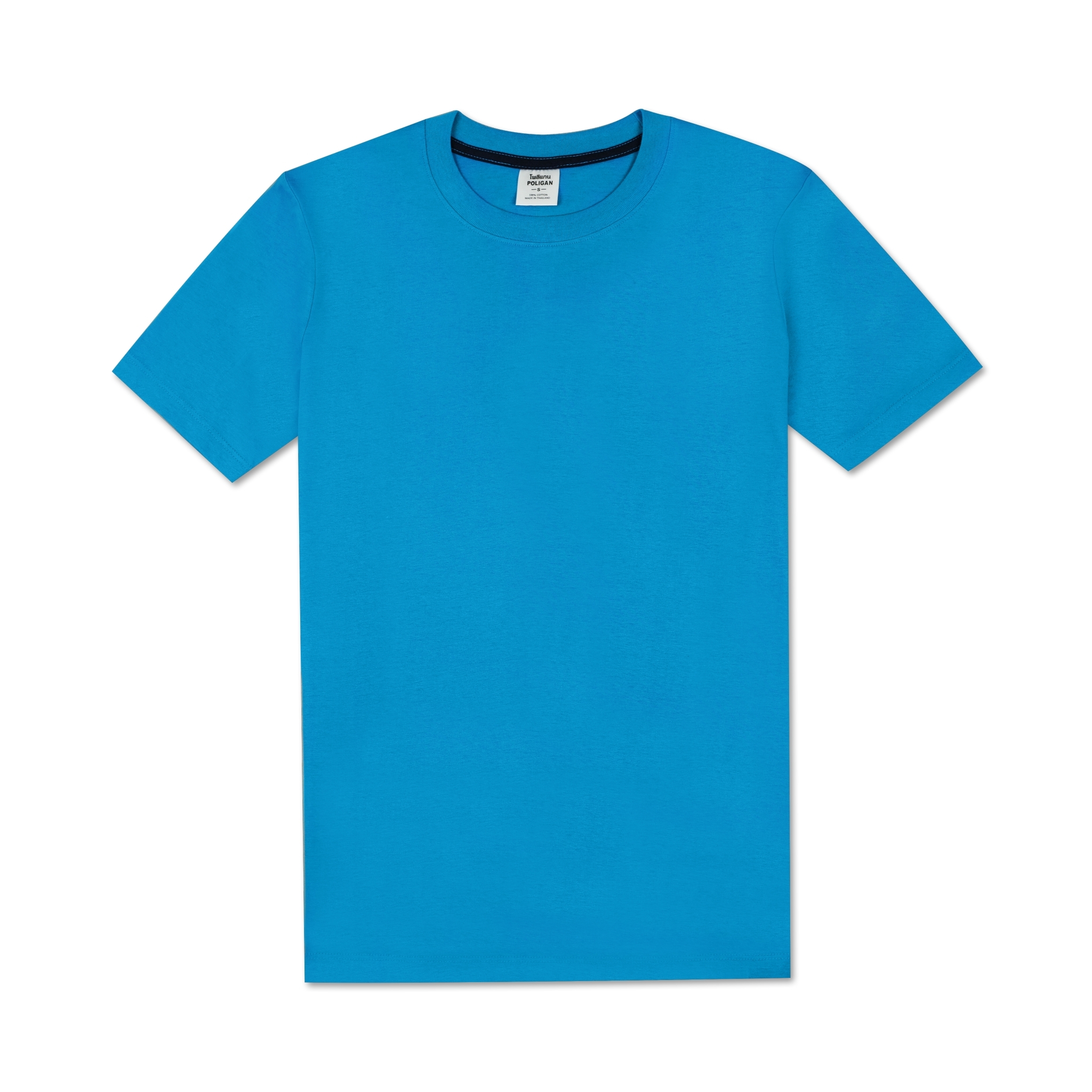 T-Shirt เสื้อยืด คอกลม-คอวี แต่งกุ๊นคอ COTTON100% สีฟ้าทะเล