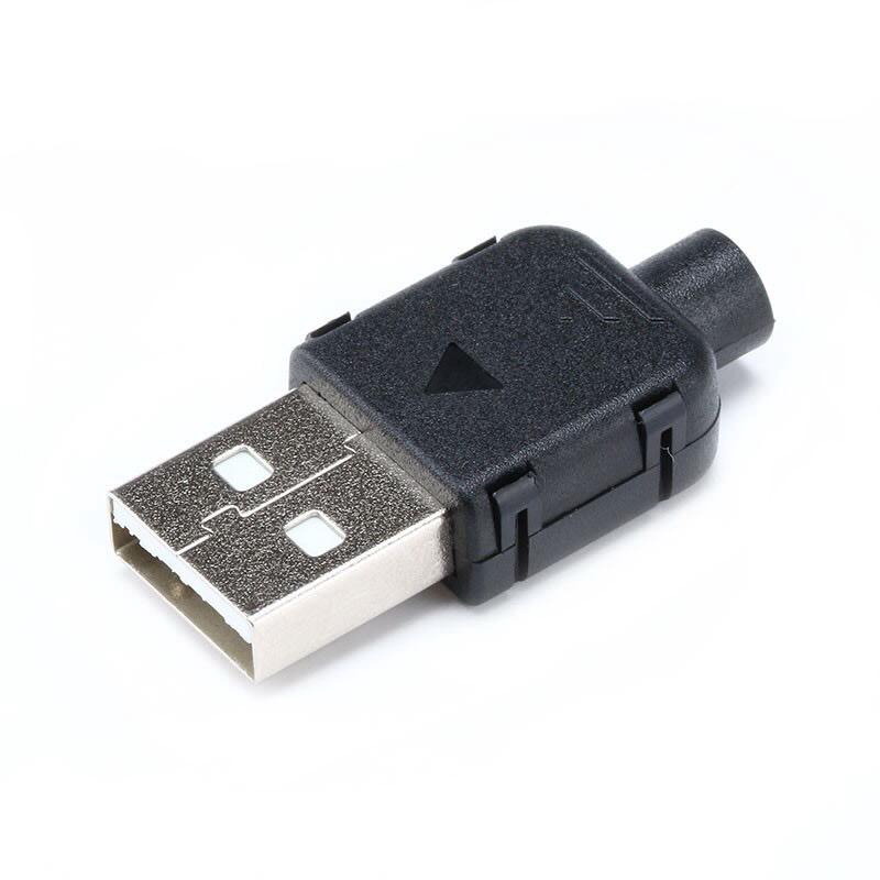 USB 2.0 Type A Male 4 Pin Plug Socket Connector with Black Plastic Cover