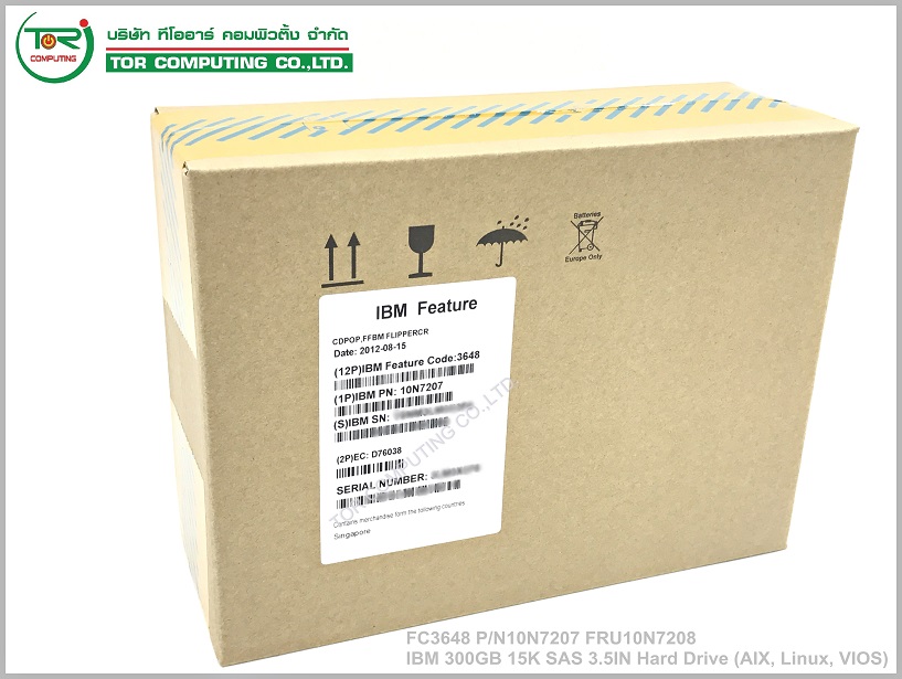 NEW IBM 10N7207 / 10N7208 / FC3648 [TorCompTH Thailand - ขาย จำหน่าย ราคา] IBM 300GB 15K SAS 3.5IN HDD (AIX/Linux)
