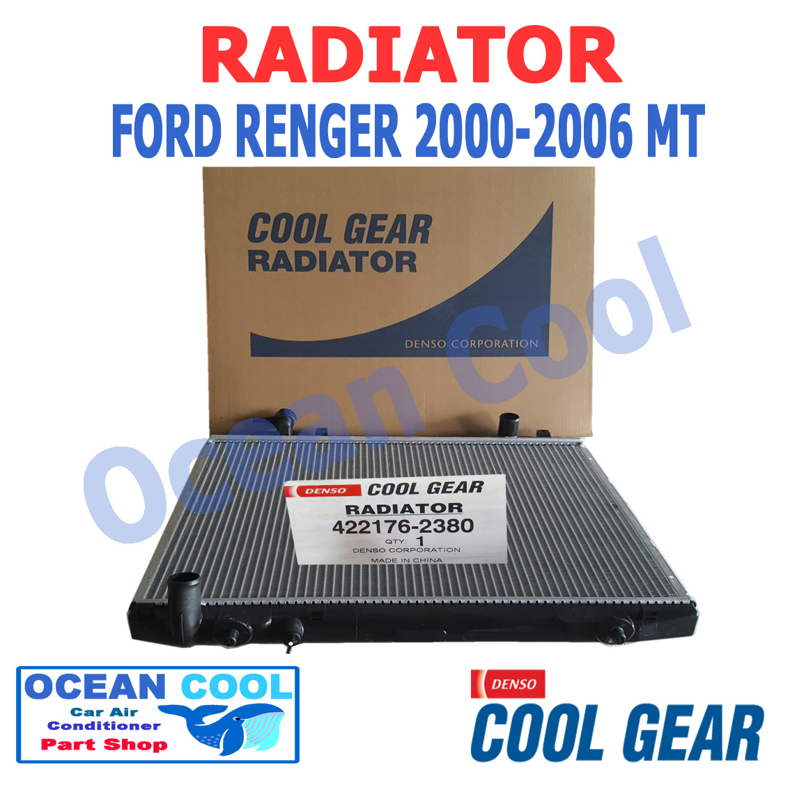 หม้อน้ำ ฟอร์ด เรนเจอร์ มาสด้า ไฟเตอร์ 2000 - 2006 เกียร์ ธรรมดา RD0015 Cool Gear รหัส 422176-2380 เครื่อง 2.5 และ 3.0 และ 4WD หม้อน้ำรถยนต์ RADIATOR FORD RANGER MANUAL 2.5 , 3.0 Denso 422176-2380 2001 2002 2003 2004 2005 422176-23804W อะไหล่ รถยนต์