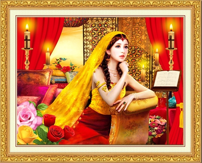 ชุดภาพติดคริสตัลกลม ลายสาวงาม งานติดเต็มภาพ ขนาด 50*40 ซม. คริสตัลกลม 37 สี อุปกรณ์ครบชุด