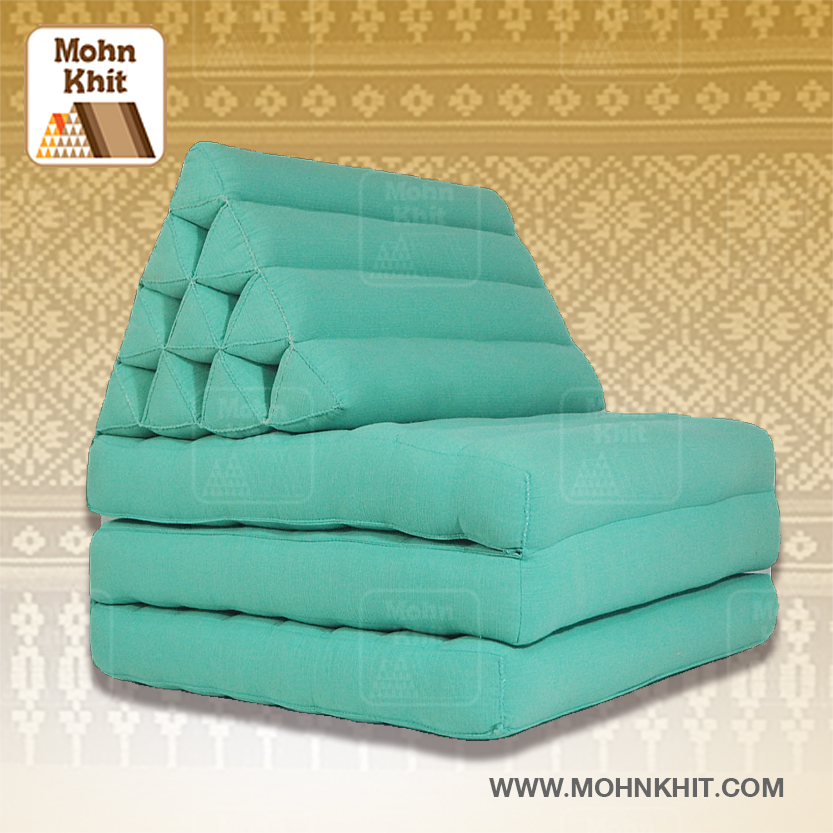 หมอนสามเหลี่ยมเขียวพาสเทล 10 ช่องติดเบาะ 3พับ 53x200x30cm// Triangle kapok100%Traditional Floor Cushions 10 holes with 3 part of mattress.