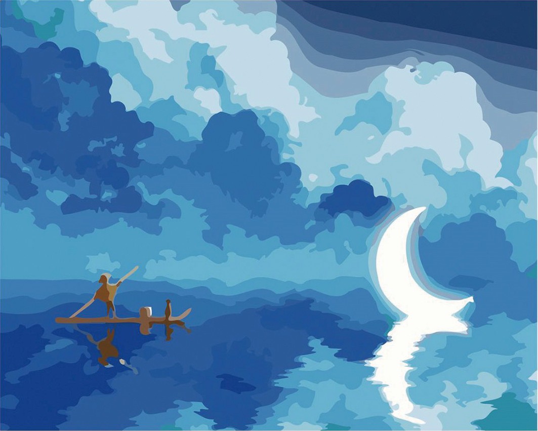 CG3825 ภาพระบายสีตามตัวเลข "พายเรือหาจันทร์"