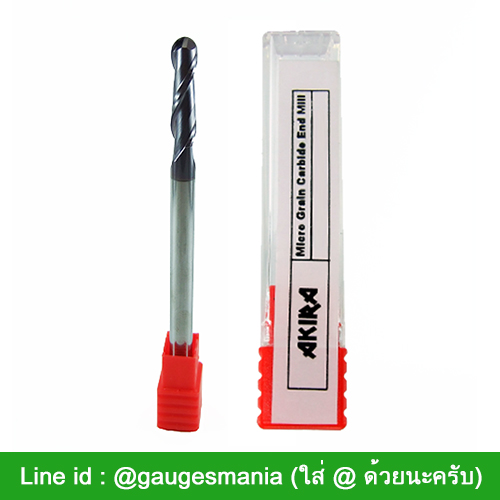Akira เอ็นมิลหัวบอล ขนาด 1.5 มม ยาว 100 มม ดอกกัด คาร์ไบด์ 2 ฟัน R1.5x3x15x100