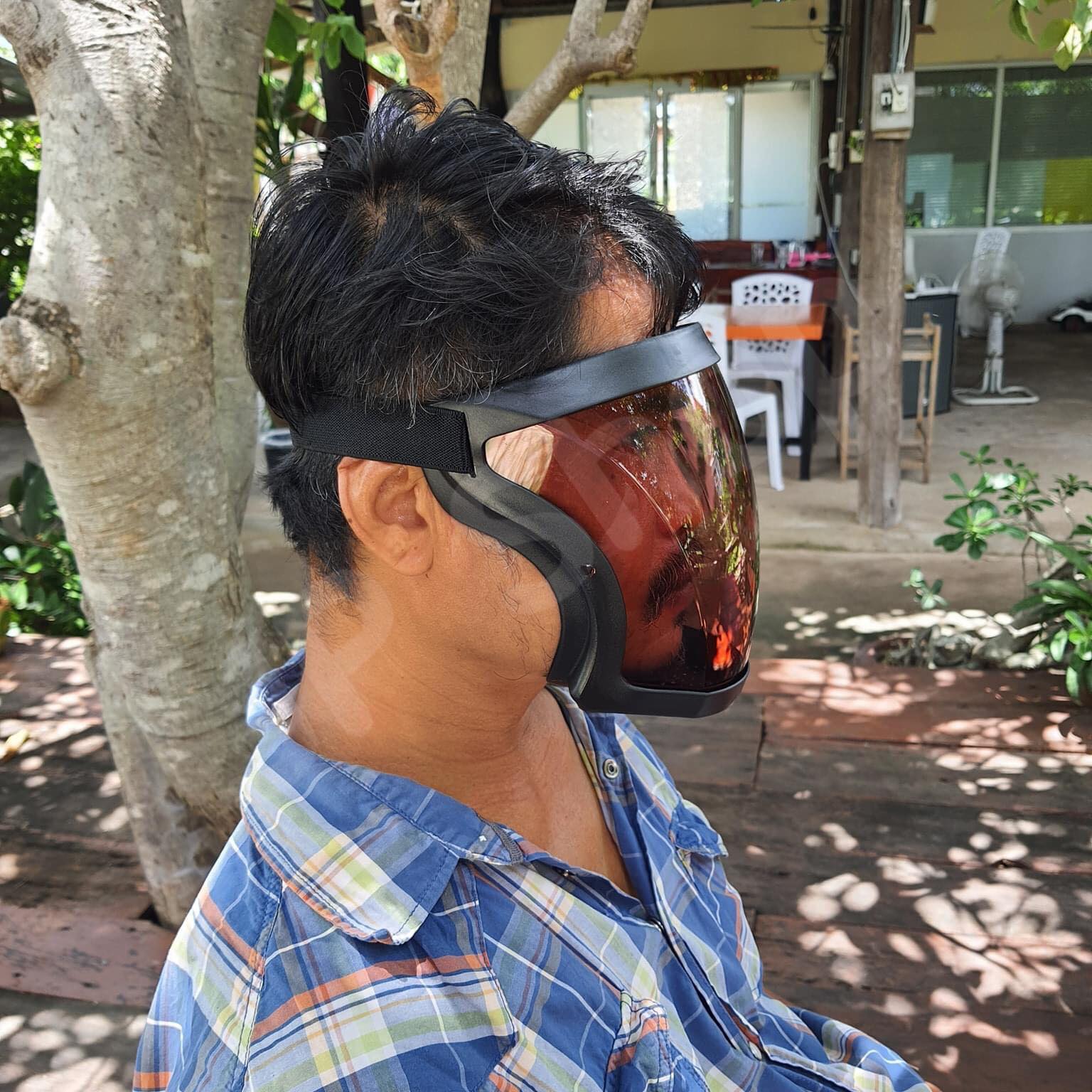 face shield เฟสชิวหน้ากากสีชา ใส่สบาย ไม่อึดอัด หายใจสะดวก ปิดได้ทั้งหน้า ปลอดภัย สนใจสั่งซื้อเลย #01250