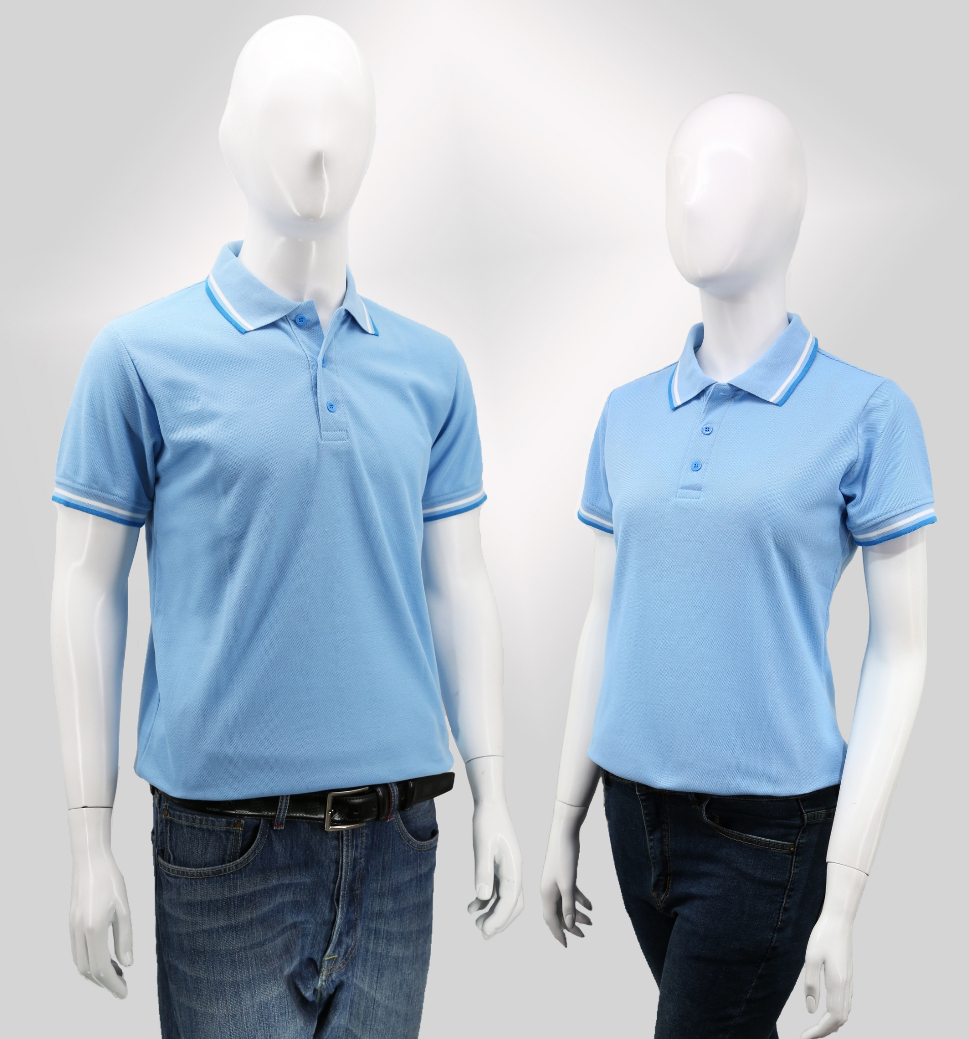 HBP POLO เสื้อโปโล เสื้อคอปก ทรงชาย-หญิง สีฟ้าขลิบฟ้าเข้ม