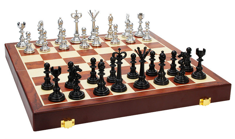ชุดหมากรุกสากลไม้พับ (ตัวMetal) 2in1 Wooden Chess Set