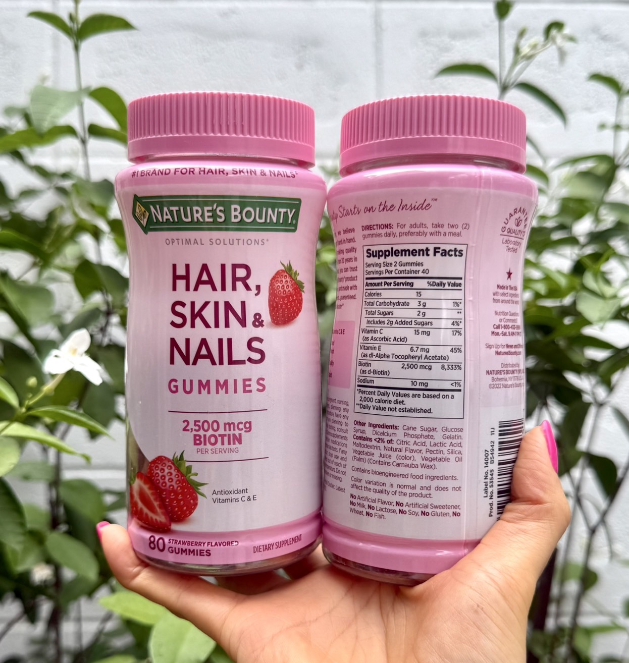 Nature's Bounty, Optimal Solutions, Hair, Skin & Nails Gummies, Strawberry Flavored, 80 Gummies บรรจุ 80 เม็ด (1กระปุก)