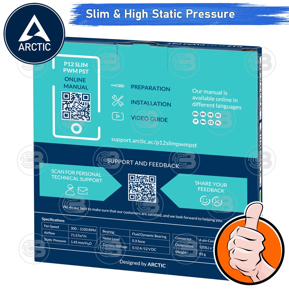 [CoolBlasterThai] ARCTIC P12 SLIM PWM PST (size 120 mm.) PC Fan Case ประกัน 6 ปี