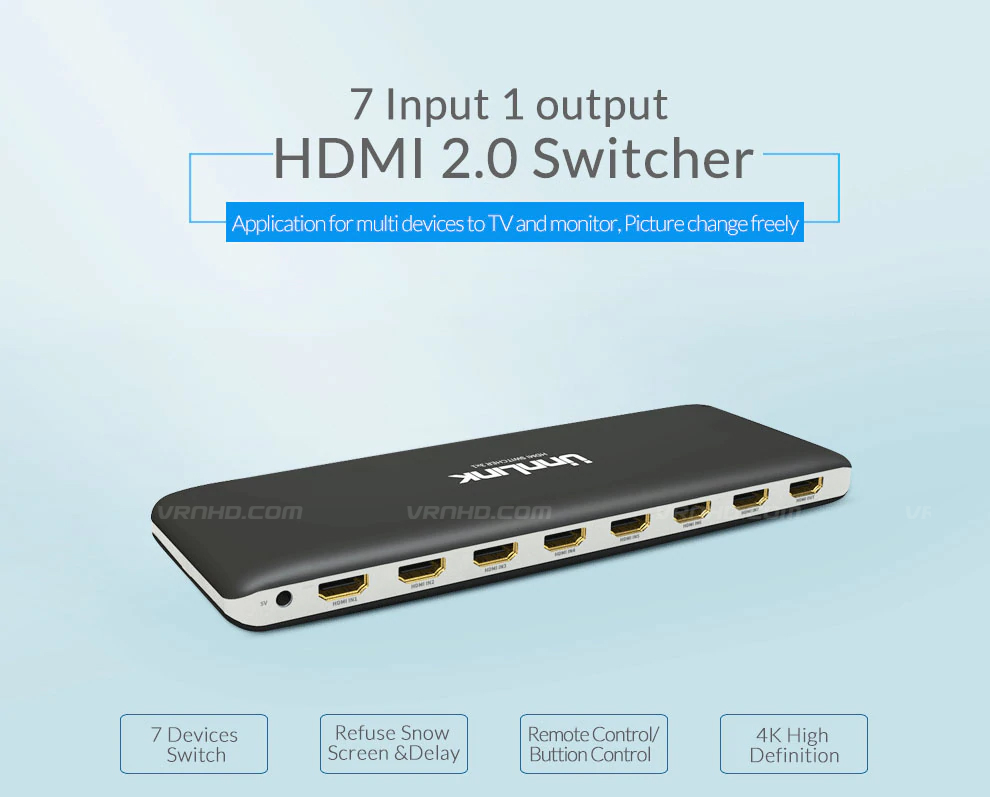 HDMI Switch 7X1 HDMI 2.0 UHD 4K@60Hz 3D 10Bit HDR support HDCP2.2