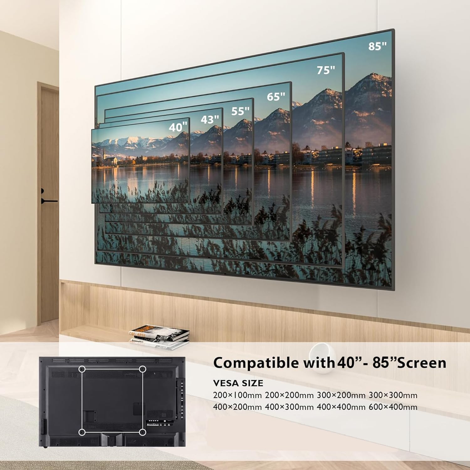 Zeno HF60 ขาแขวนทีวี 40"-80" แบบ Ultra-Slim Fixed TV Wall Mounts, Max VESA 600x400 mm., Weight Capacity 50 kg.