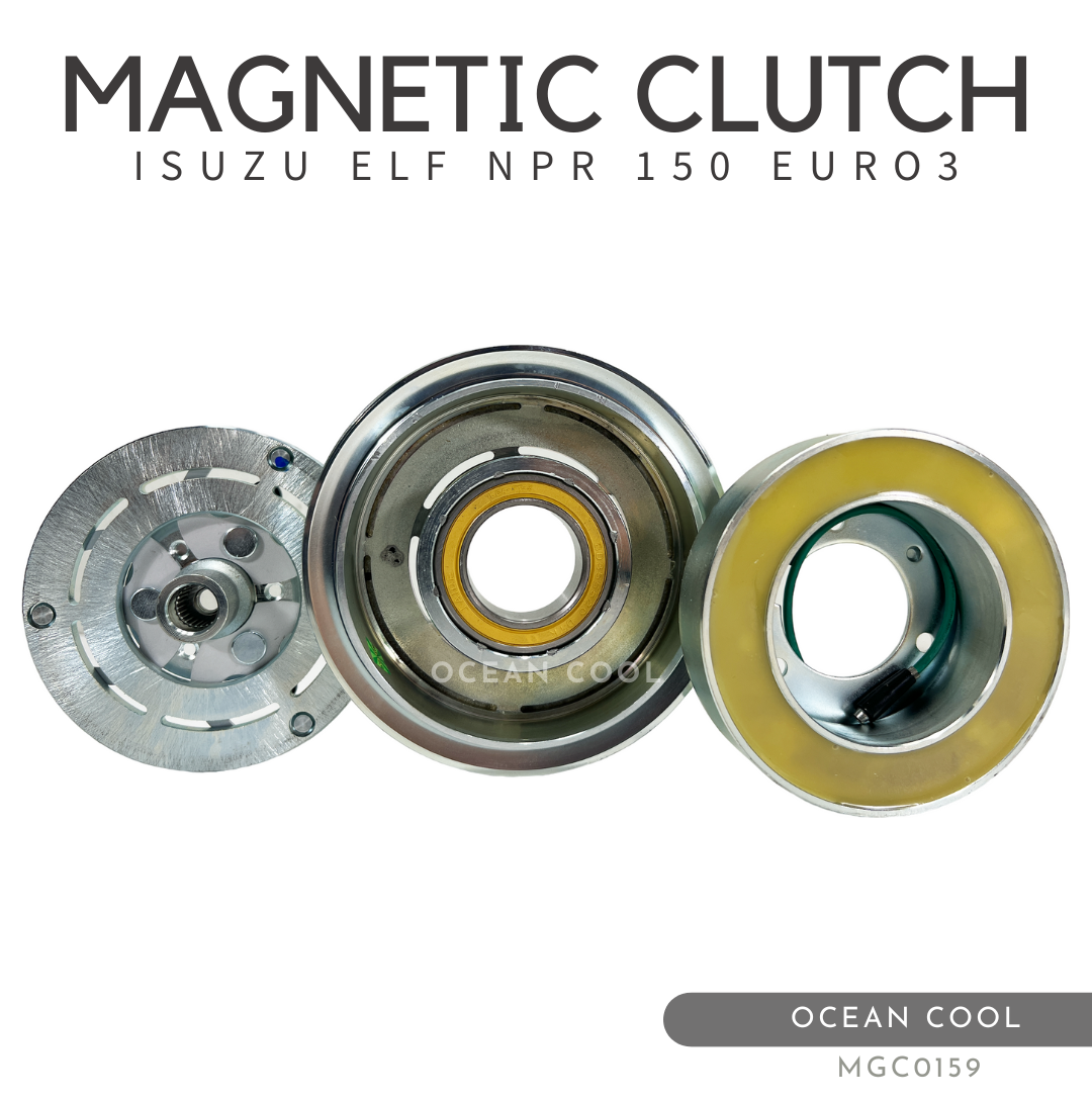 คลัชคอมแอร์ อีซูซุ เอลฟ์ NPR 150 ยูโร 3 ร่องเอ MGC0159 MAGNETIC CLUTCH ISUZU ELF NPR 150 A หน้าคลัชคอมแอร์ ครัชคอมแอร์