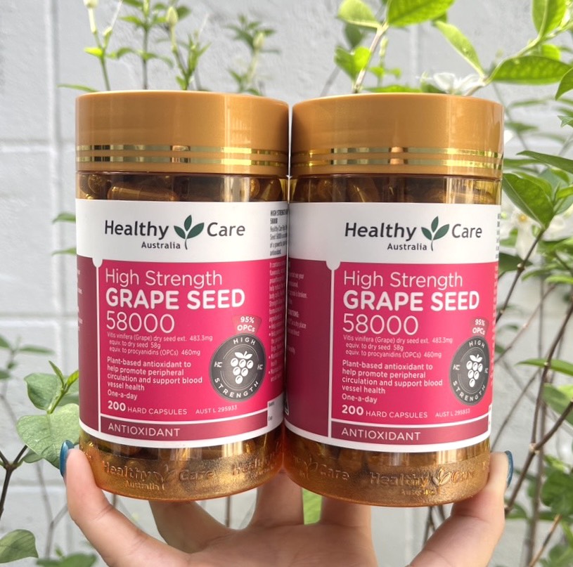 อาหารเสริมเมล็ดองุ่น Healthy Care Grape Seed 58000 (200 Capsules) (1กระปุก)