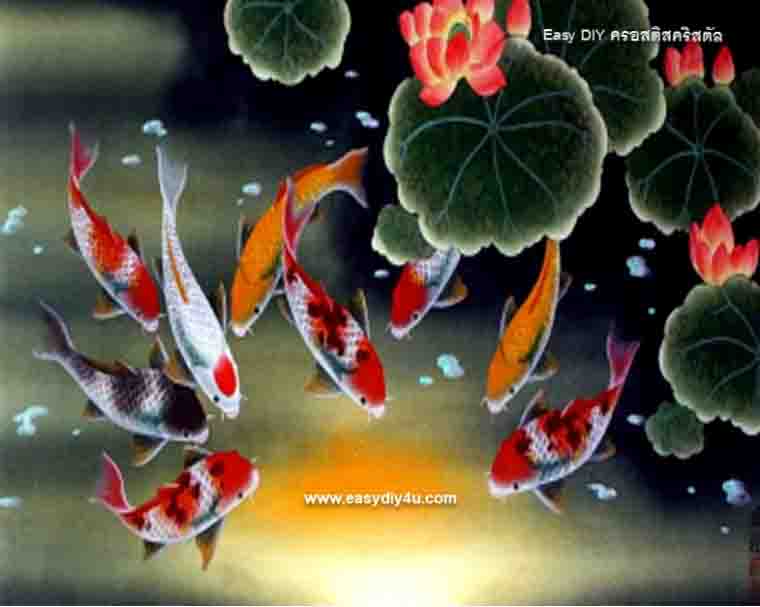 อุปกรณ์งานฝีมือดีไอวาย ครอสติสคริสตัลรูปปลาคราฟ 9 ตัวนำโชคลาภเงินทอง