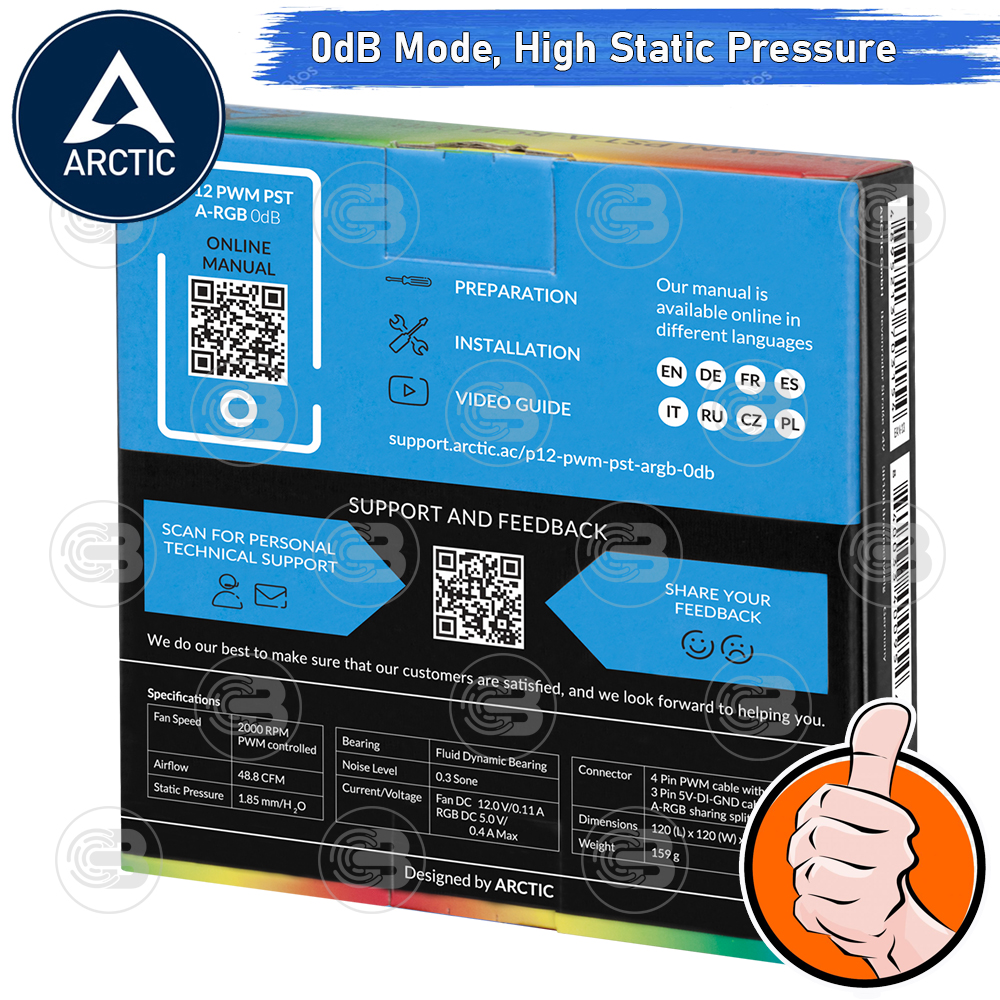 [CoolBlasterThai] ARCTIC P12 PWM PST A-RGB 0dB Black (size 120 mm.) PC Fan Case ประกัน 6 ปี
