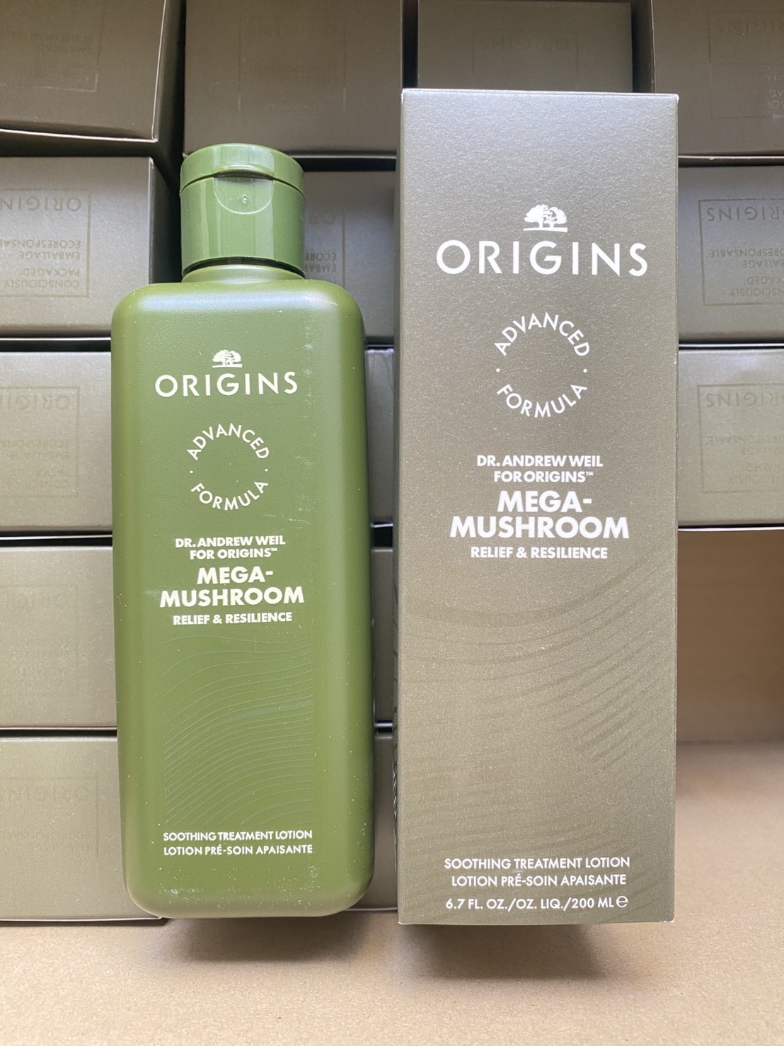 น้ำตบเห็ดออริจิ้นส์ แพ็คเก็จล่าสุด Origins Advanced Formula Dr.Andrew Weil for Origins Mega-Mushroom Relief & Resilience Soothing Treatment Lotion 200ml.