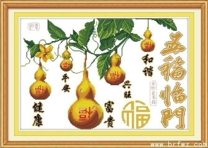 ชุดปักครอสติช ลายน้ำเต้าทองดูดทรัพย์ ขนาด 70*51 ซม.ผ้าครอสติช 11CTพิมพ์ลายปักบนผ้า+ไหมคอตตอน 25 สี+ผังลาย+เข็ม