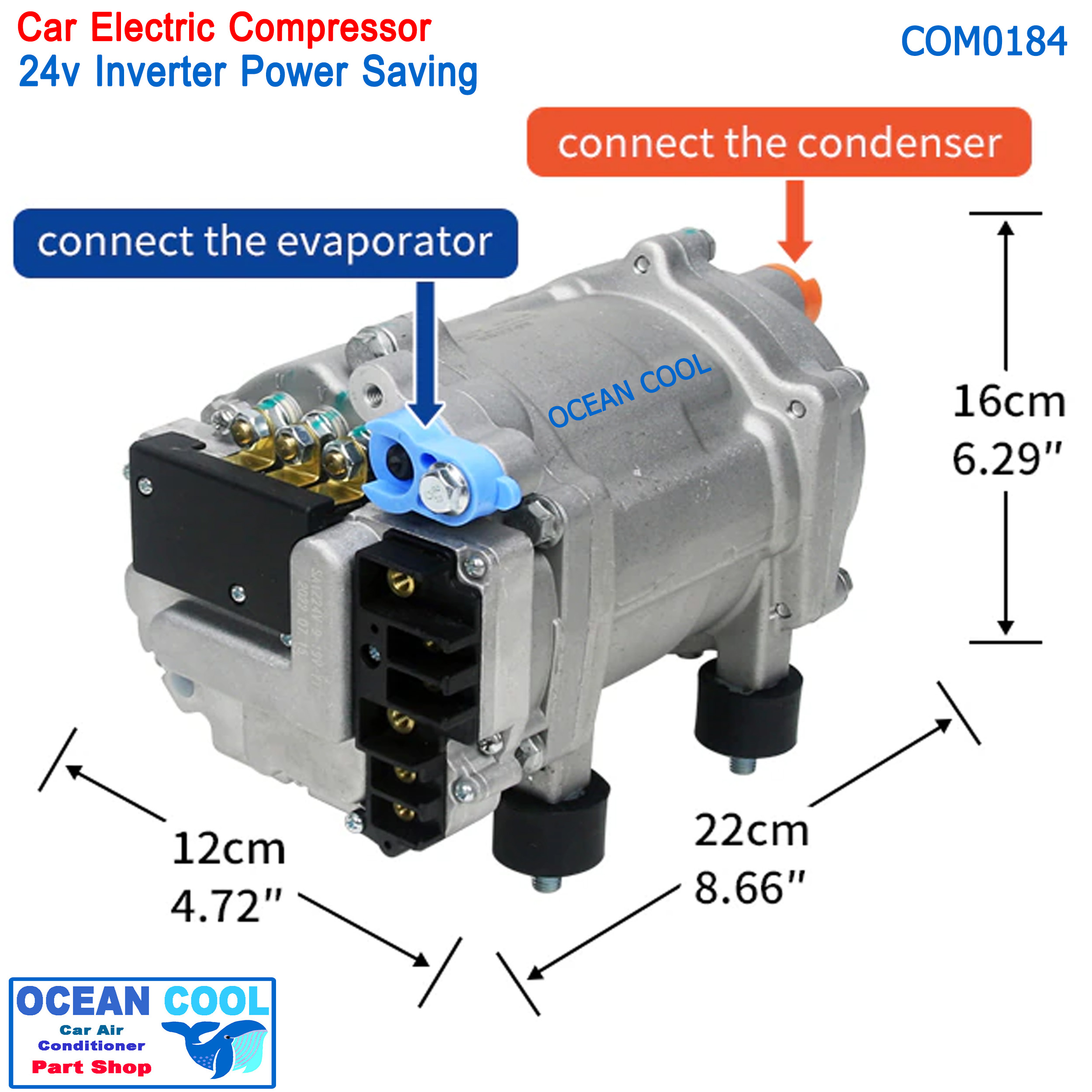 คอมเพรสเซอร์ ไฟฟ้า 24V อินเวอร์เตอร์ COM0184 มีช่องต่อ คุมความเร็วพัดลม ได้ Electical Compressor inverter 24v ปรับควมเร็วรอบ คอมได้ คอมไฟฟ้า คอมแอร์ไฟฟ้า
