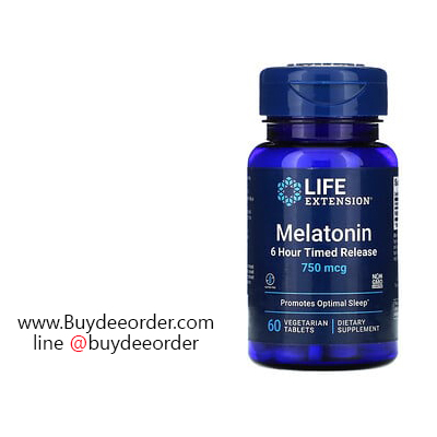 Life Extension Melatonin 6 Hour Time Release 750 mcg 60 Veggie Tabs ช่วยในการนอนหลับ ลดความเสื่อมความชรา ช่วยปรับสมดุลการทำงานของฮอร์โมนหลากหลายในร่างกายโดยเฉพาะ Growth Hormone (Pre-order)
