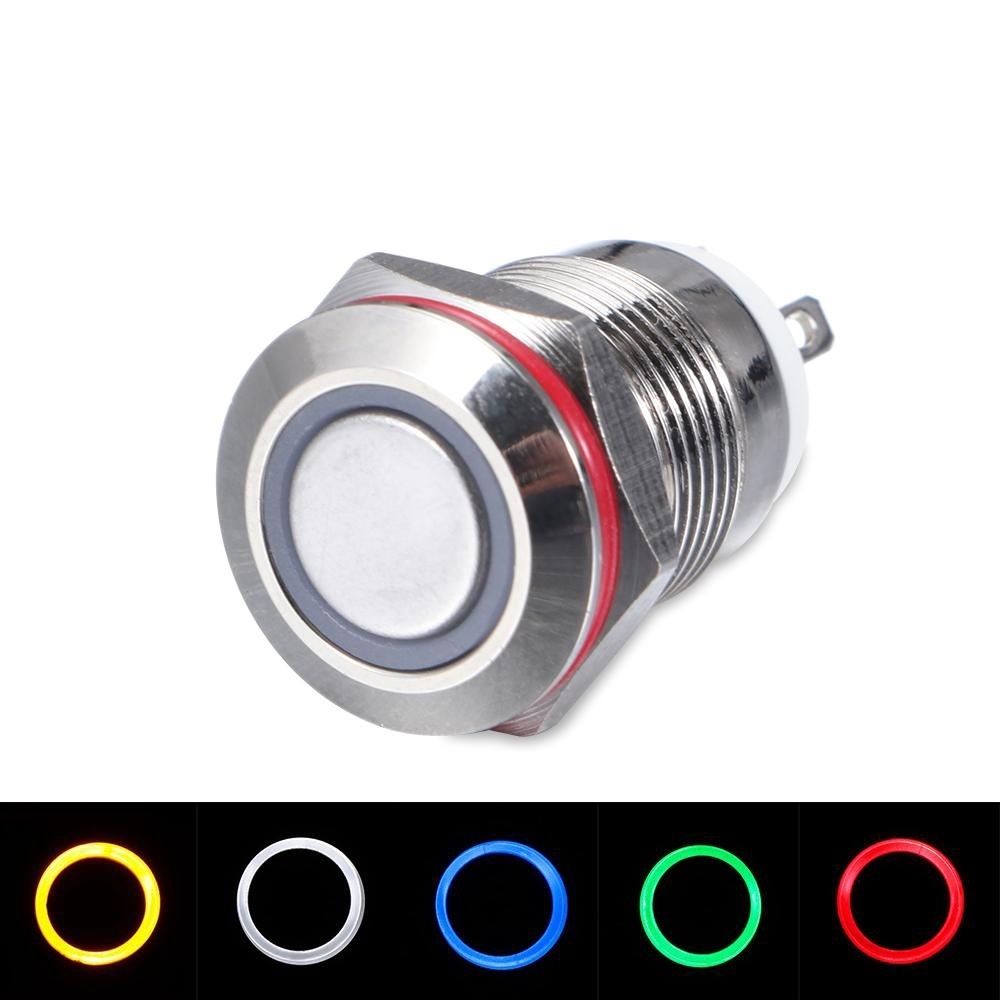 สวิทช์ปุ่มกดเปิด/ปิดกันน้ำ แบบ Momentary มีไฟ LED AC110-240V 3A/250VAC