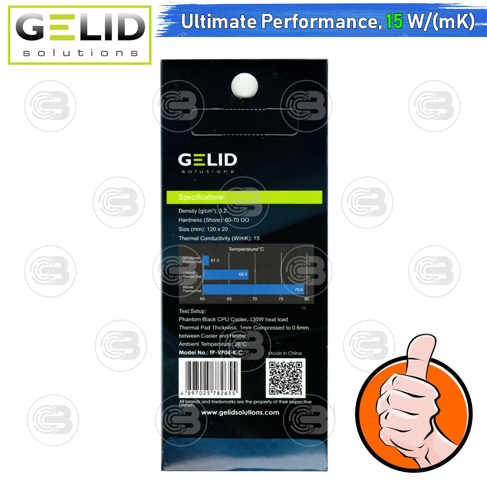 [CoolBlasterThai] GELID GP-ULTIMATE Thermal Pad (2 PCS) 120x20x1.5 mm./15.0 W/mK (TP-VP04-R-C)