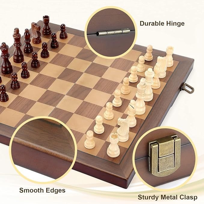 ชุดหมากรุกสากลไม้walnut+maple (แม่เหล็ก) Gold Knight Wooden Chess Set 5
