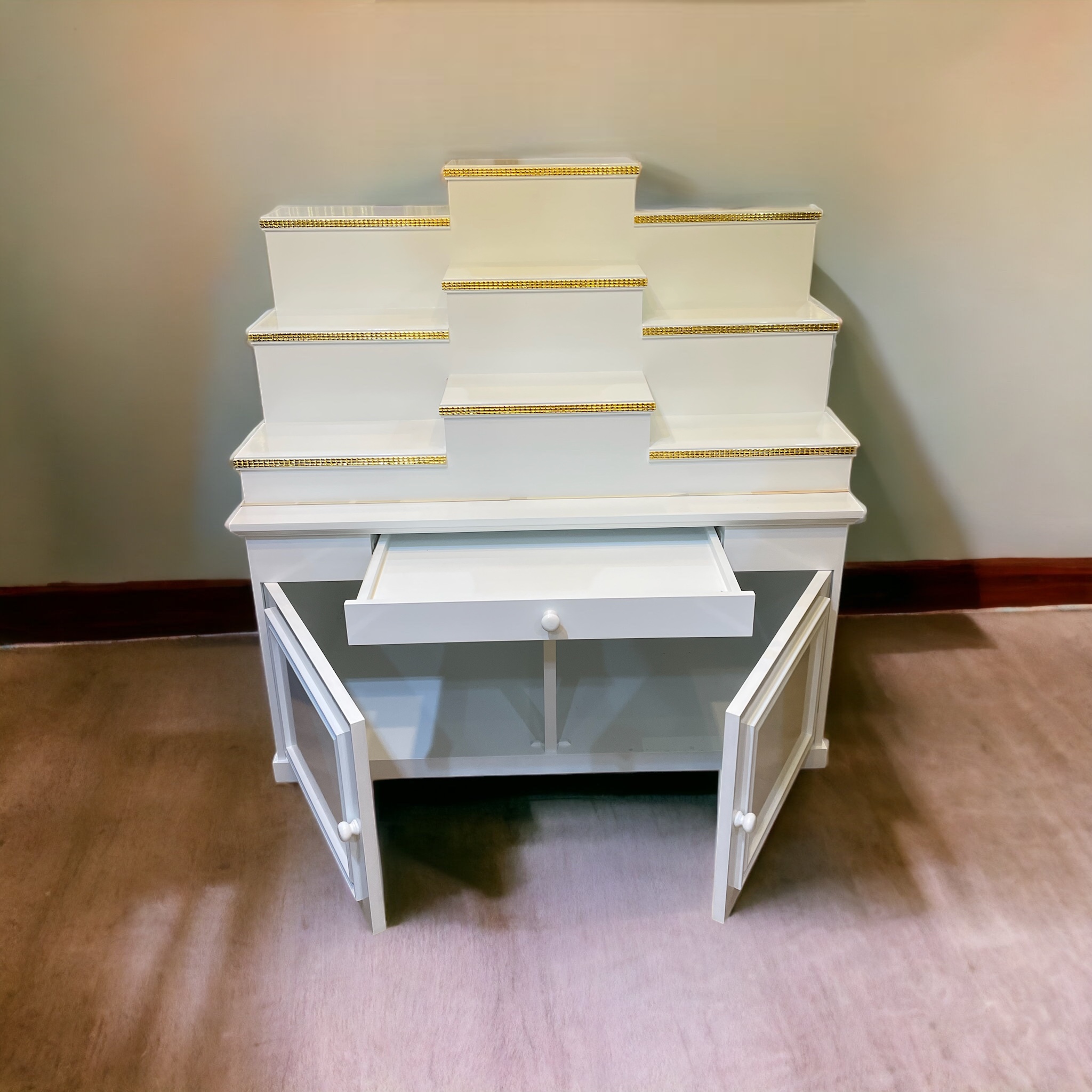 ตู้พระแบบสูง 9x8 ขั้นบันได 9 ขั้น พิกุลขาว