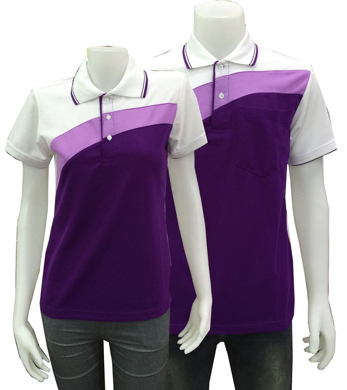 เสื้อโปโล เสื้อคอปก ม่วงสไลท์ 2 หลังขาว เนื้อผ้า TC Cotton ทรงสปอร์ตทั้งชายหญิง