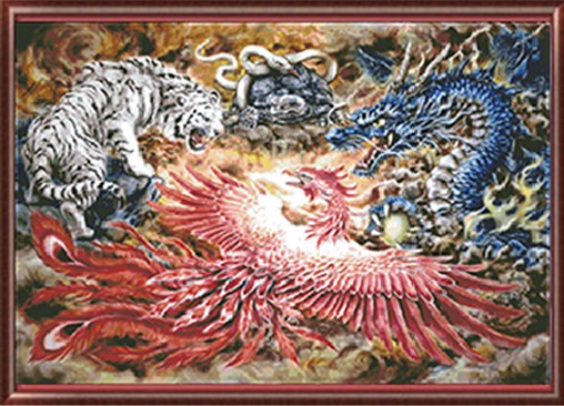 มังกร เสือ ฟีนิกซ์ Dragon Tiger Phoenix (พิมพ์ลาย)