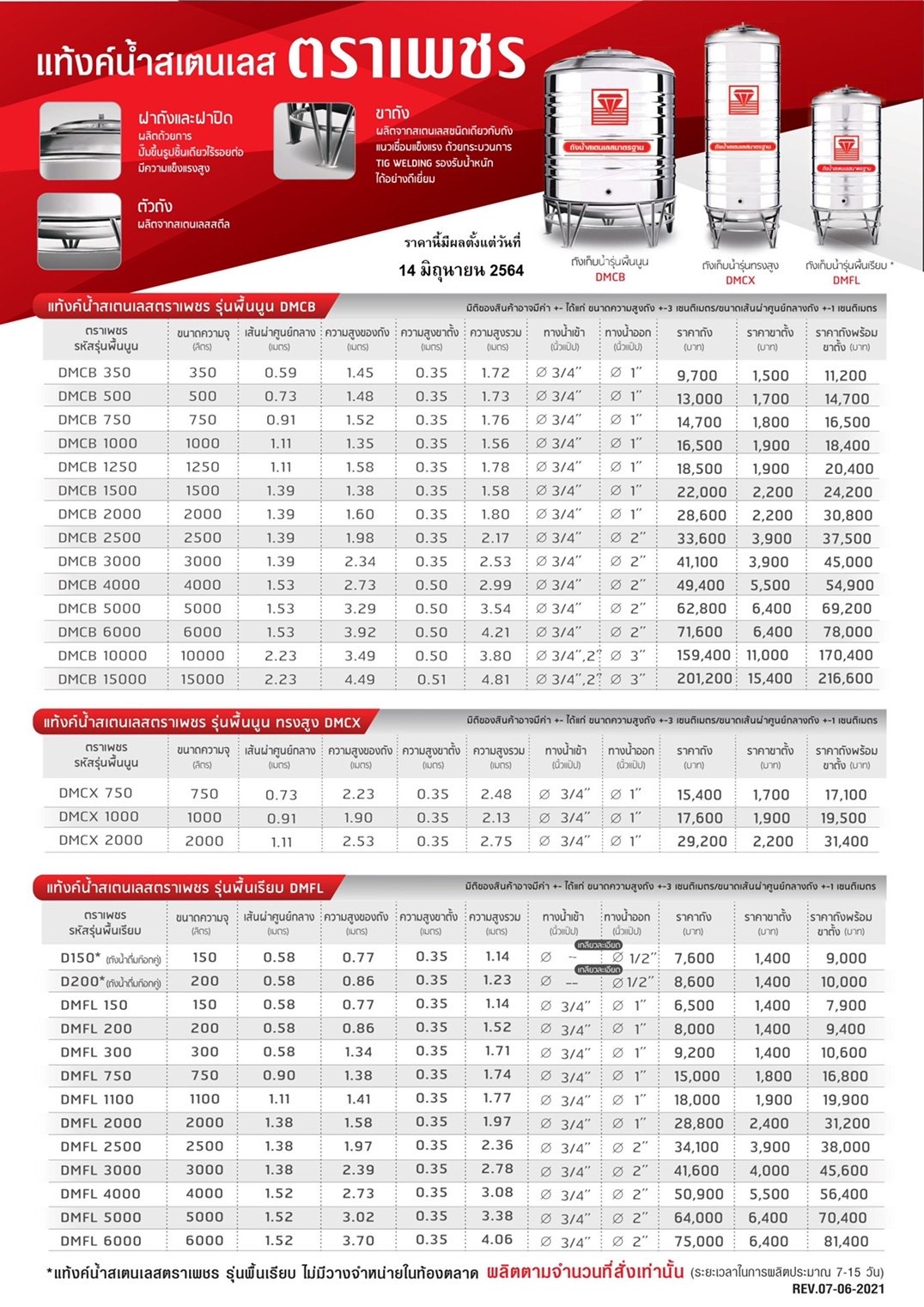ถังน้ำสเตนเลสตราเพชร DMCB
