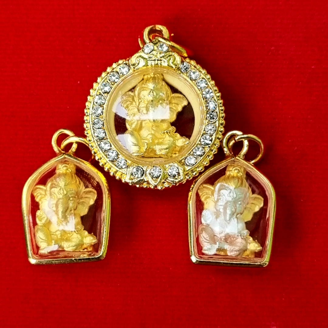 จี้ พระพิฆเนศวร์ พิฆเนศ ปางนั่งประทานพร พร้อมกรอบทองไมค่อนฝังเพชรและกรอบธรรมดา งานจิวลี่งดงามมาก