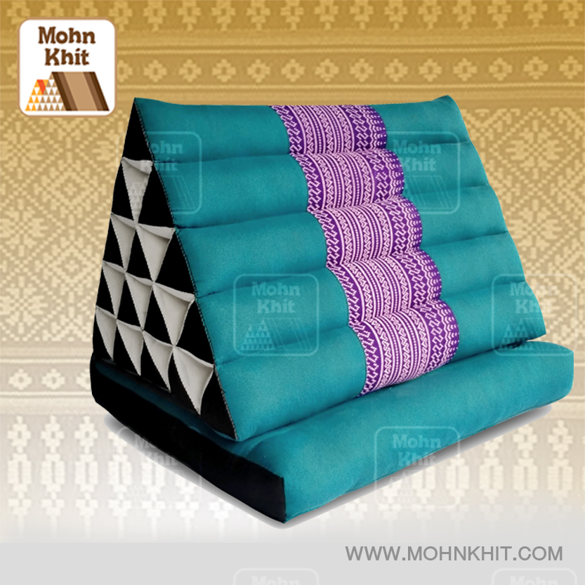 หมอนสามเหลื่ยม15 ช่องติดเบาะ1พับ ต่อผ้าพิเศษ 50x90x36Cm Tri-angle kapok Traditional Floor Cushions 15 holes with 1 part of mattress.
