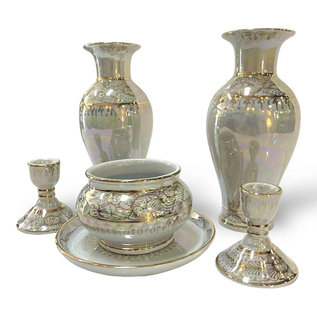 ชุดเบญจรงค์ สีขาวมุก ขนาด 8 นิ้ว