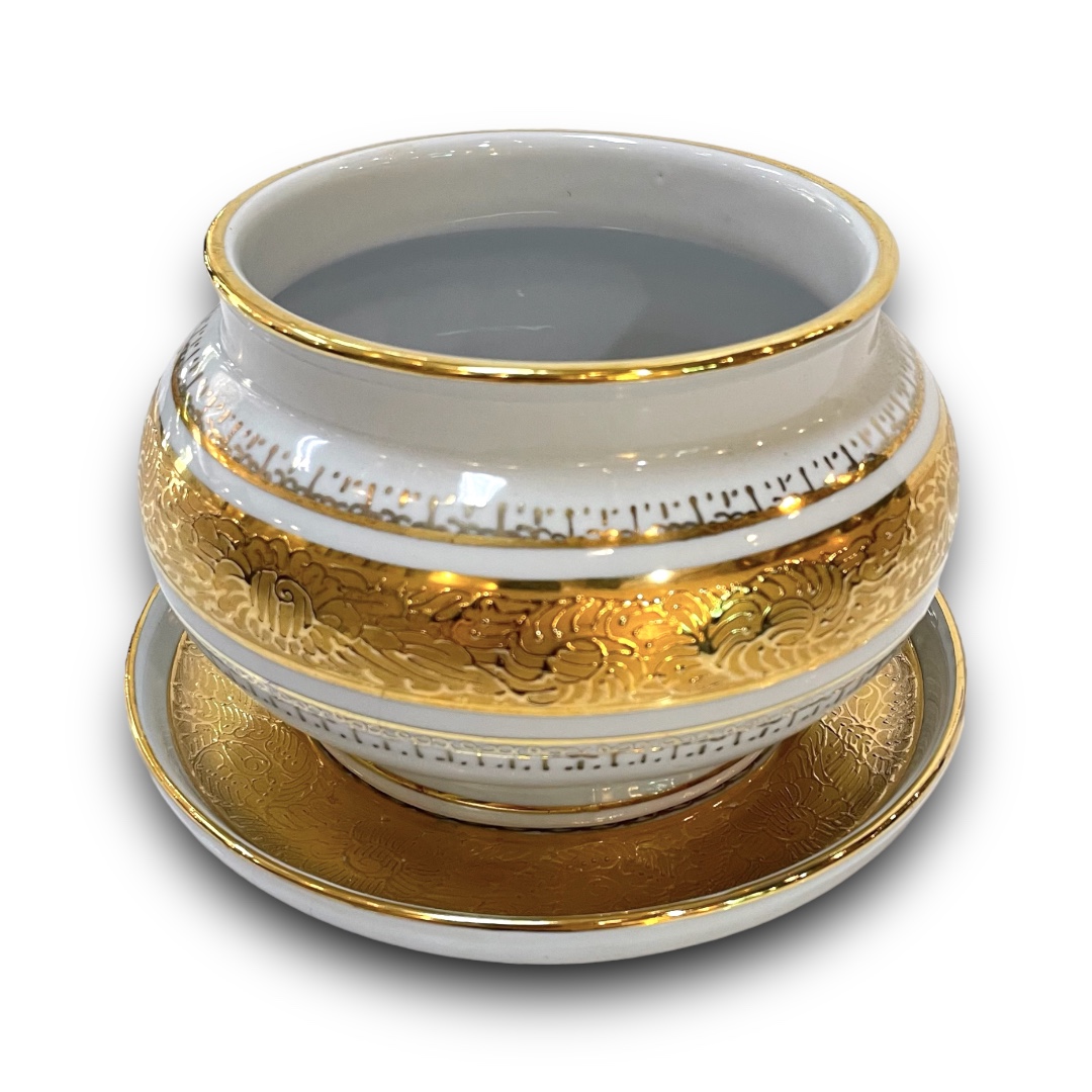 ชุดเบญจรงค์ สีขาวทอง ขนาด 10 นิ้ว