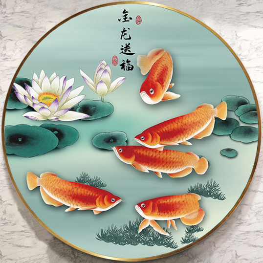 ชุดปักครอสติช ลายปลามังกรในบึงบัว (งานปักเต็มลาย) ขนาด 50*50 ซม.ผ้าครอสติช 11CTพิมพ์ลายปักบนผ้า ไหมคอตตอน 30 สี ผังลาย เข็ม