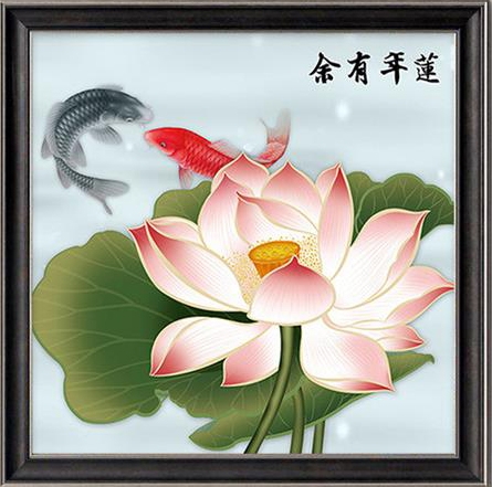 ชุดภาพติดคริสตัลกลม ลายปลาคู่ในบึงบัว ( งานติดเต็มภาพ ) ขนาด 40*40 ซม. คริสตัลกลม 28 สี อุปกรณ์ครบชุด