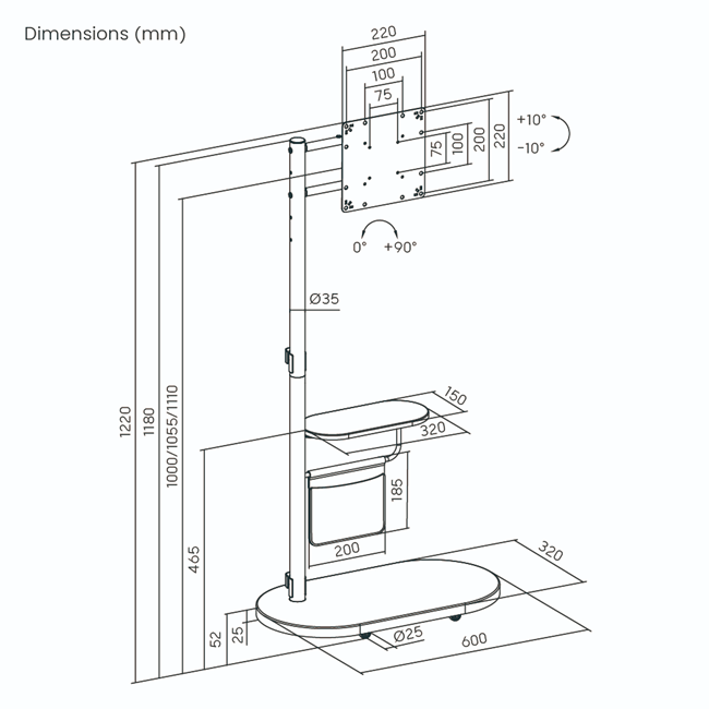 Eva (เอวา) Matte White ขาตั้งทีวี 17"-43" ดีไซน์เก๋ พร้อมล้อเลื่อน VESA 75x75 to 200x200 (mm)., Weight Capacity 15 Kg.