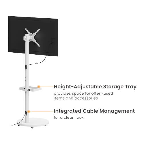 Chloe (โคล-เอ้) Matte Black ขาตั้งทีวี 17"-43" ดีไซน์เก๋ พร้อมล้อเลื่อน VESA 75x75 to 200x200 (mm)., Weight Capacity 15 Kg.