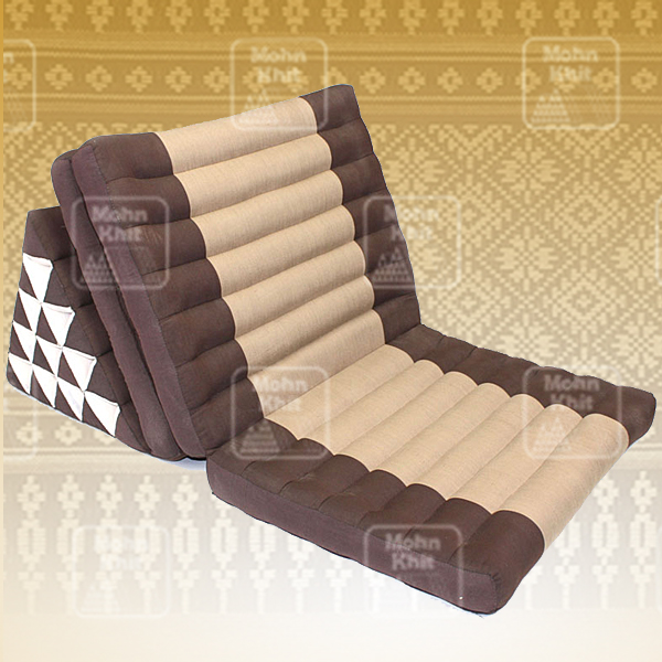 หมอนสามเหลี่ยมฝ้ายทูโทน 15 ช่องติดเบาะ3 พับ //56x180x36cm Tri-angle Cotton kapok 100%Traditional Floor Cushions 15holes with 3part of mattress.