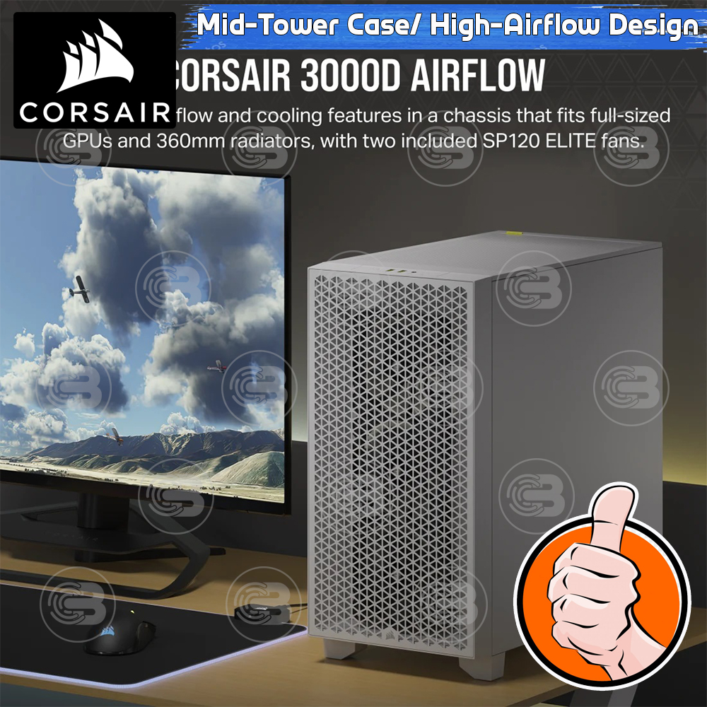 [CoolBlasterThai] CORSAIR 3000D AIRFLOW WHITE Mid-Tower PC Case ประกัน 2 ปี (CC-9011252-WW)