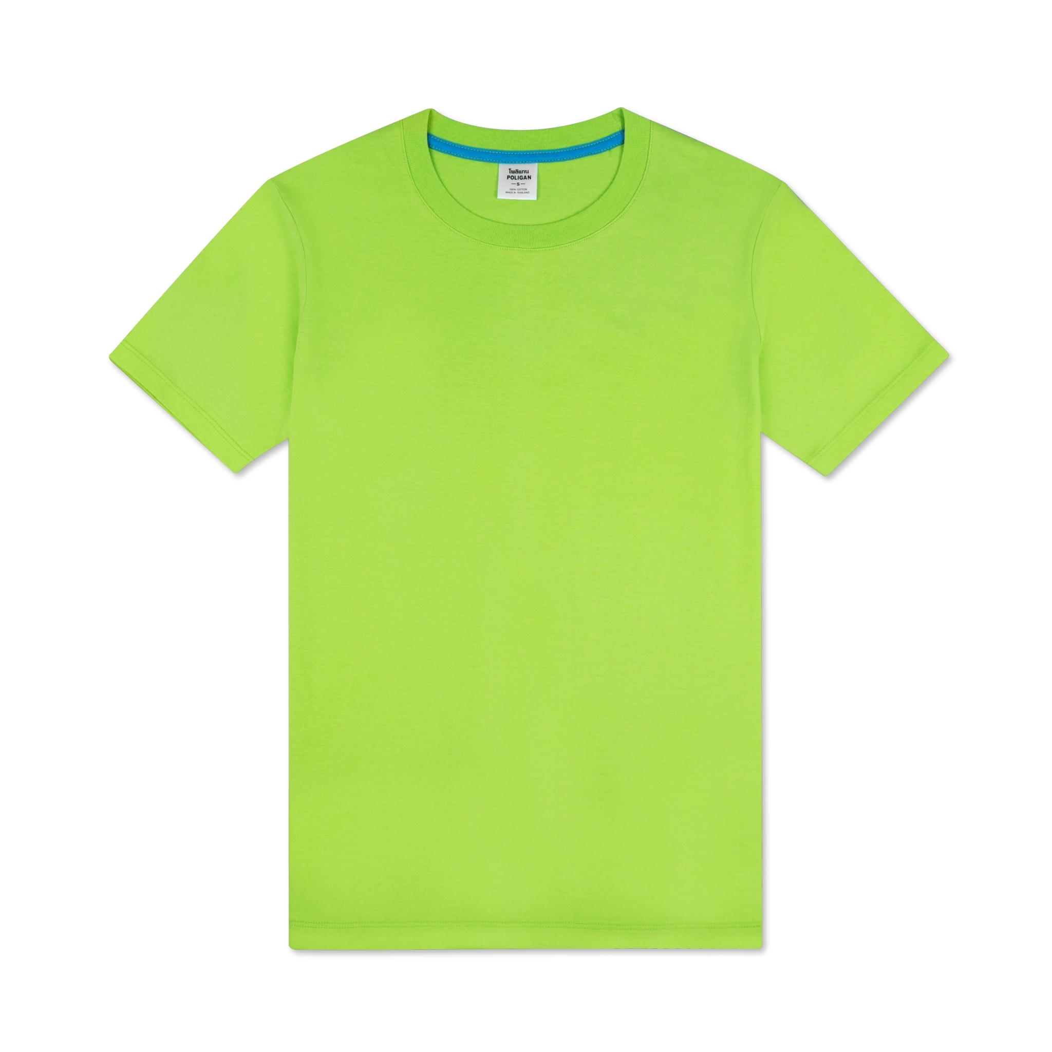 T-Shirt เสื้อยืด คอกลม-คอวี แต่งกุ๊นคอ COTTON100% สีเขียวตอง