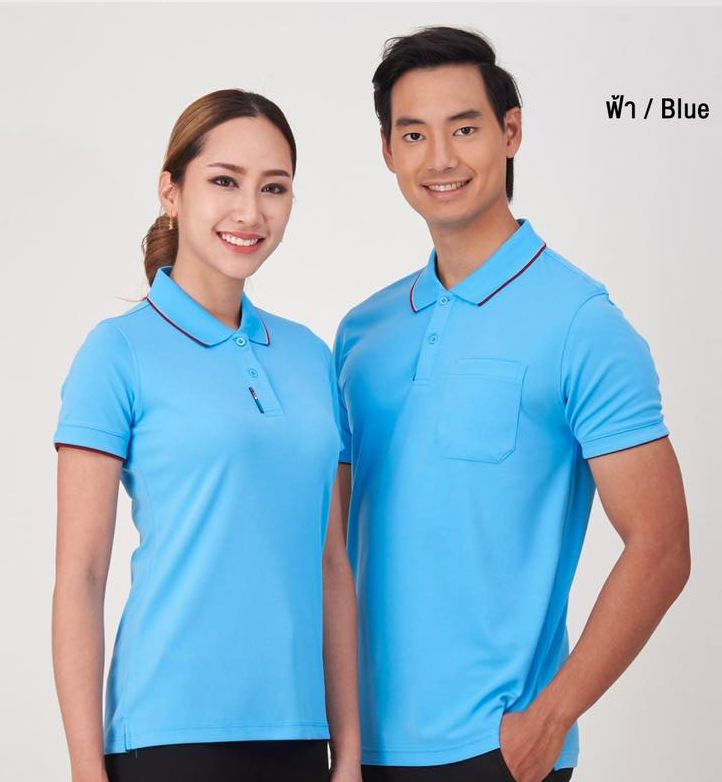 BCS SMART POLO เสื้อโปโล เสื้อคอปก เสื้อทีม ยูนิฟอร์ม สีฟ้า ทรงชาย-หญิง ไม่เป็นขุ่ย100%