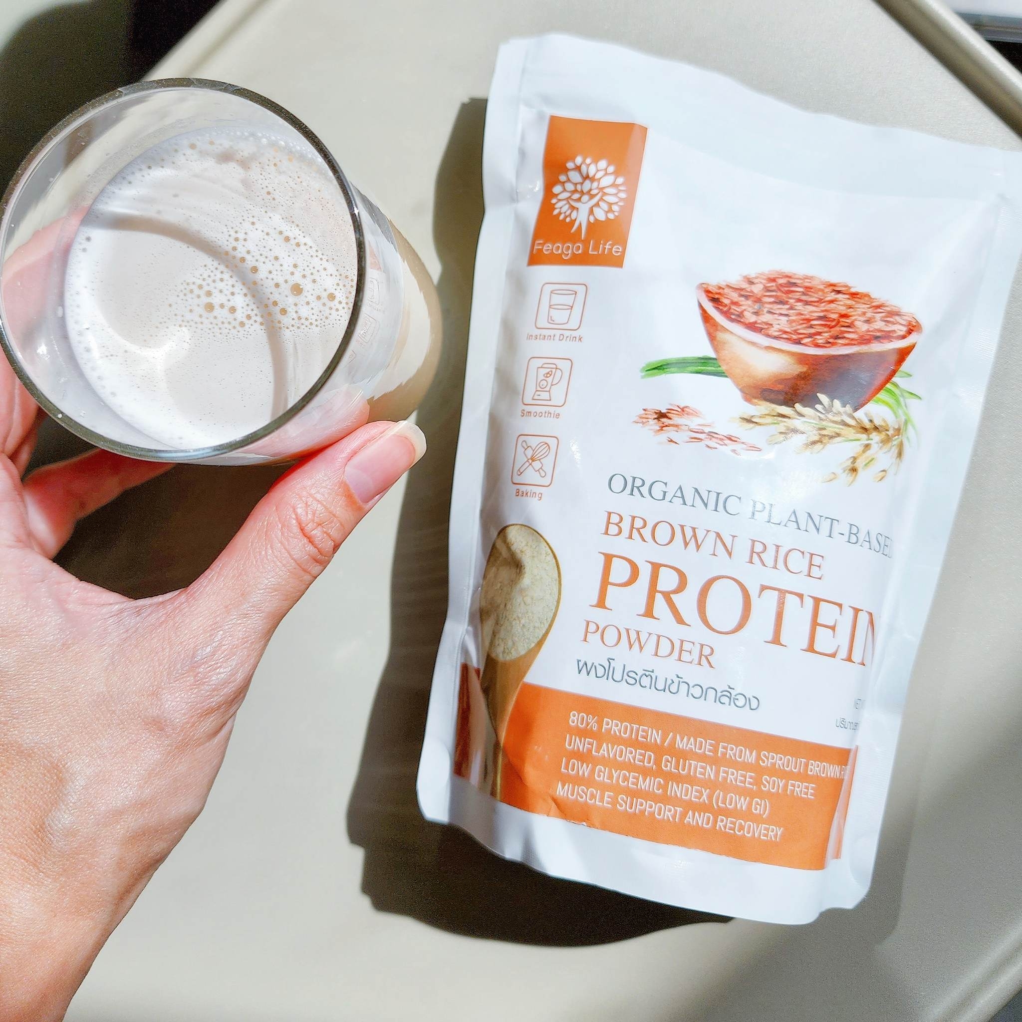 ผงโปรตีนข้าวกล้อง ออร์แกนิค PLANT-BASED สร้างกล้ามเนื้อ ขนาด 270 กรัม ยี่ห้อ Feaga Life