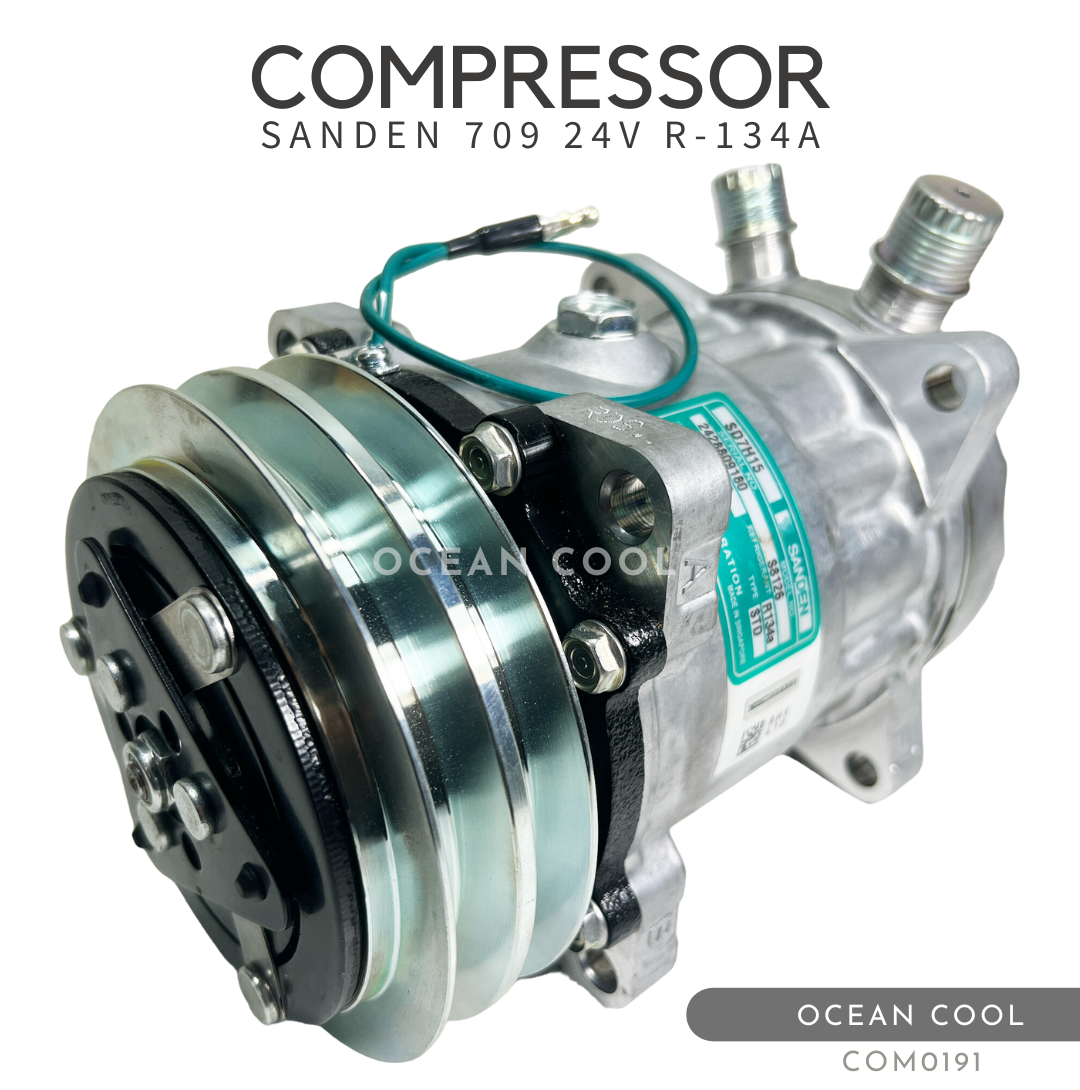 คอมเพรสเซอร์ ซันเด้น 709 แท้ 7H15 มู่เล่ 2 ร่อง 24V COM0191 COMPRESSOR SANDEN 709 7H15 24V คอมแอร์ พูเล่ 2 ร่อง model S8126