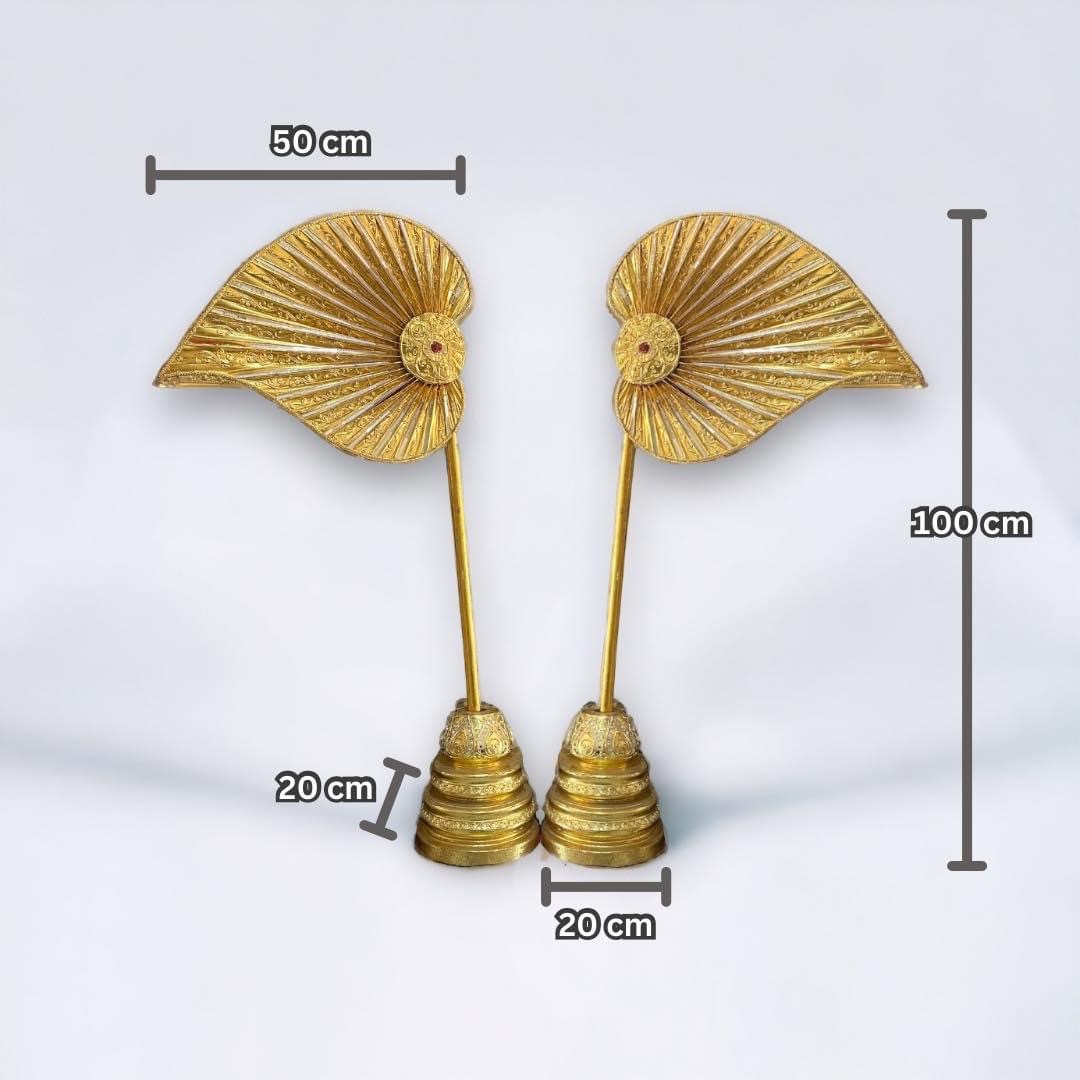 พัดใบลาน พัดโบกไม้ชุบทอง