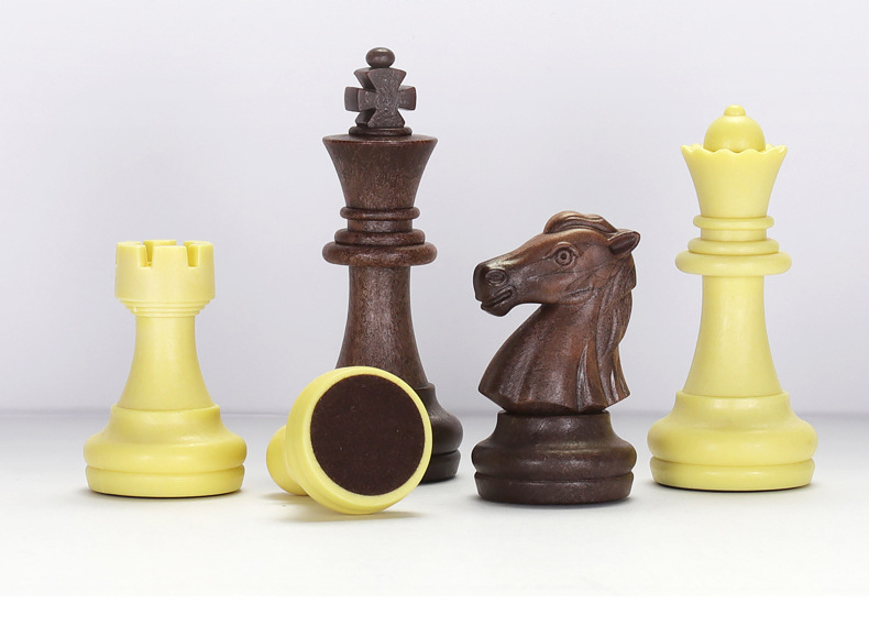 หมากรุกสากลแม่เหล็กพลาสติกลายไม้ 2in1 Magnetic Chess size L #4856-C