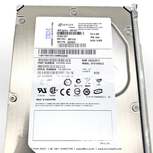 REF, IBM 40K1027 39R7316 26K5825 [TorCompTH Thailand - ขาย จำหน่าย ราคา] IBM 73.4GB 15K Ultra320 Hot-Plug SCSI HDD for x346